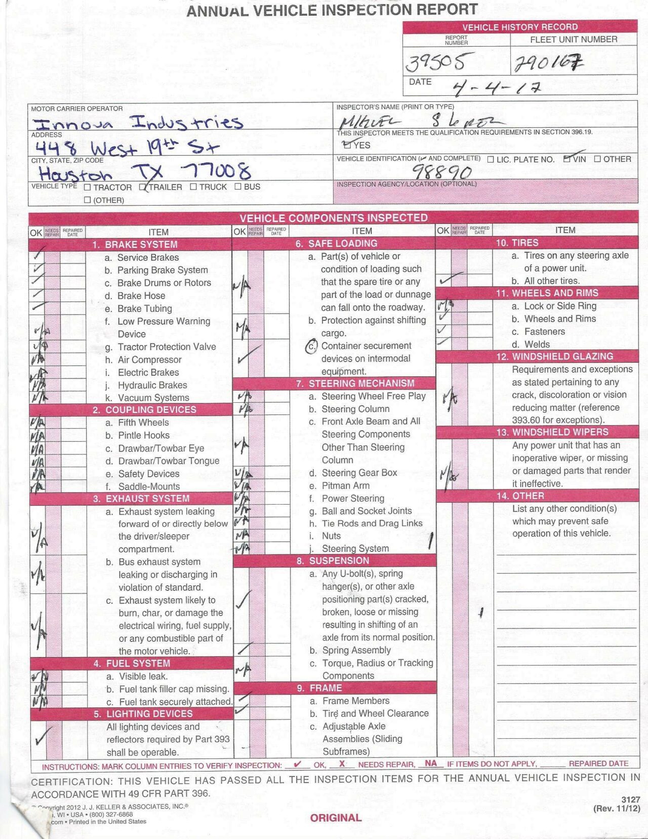 Innova Chassis 290167 invoice Innova Industries